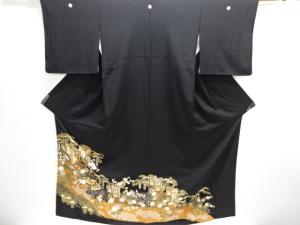御所車に草花・鴛鴦模様刺繍留袖(比翼付き)